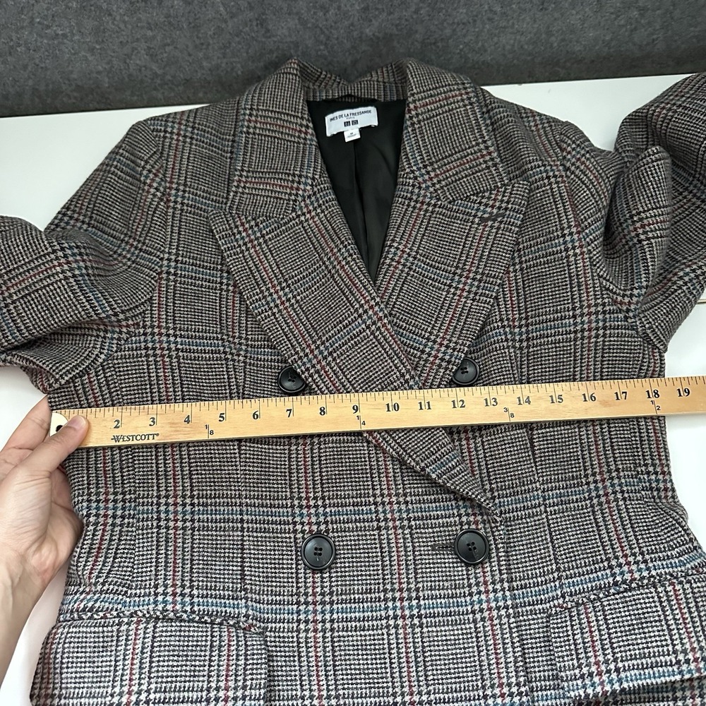 UNIQLO Ines de la Fressange IDLF Double Breasted Plaid Tweed Coat M Wool New - Picture 9 of 14